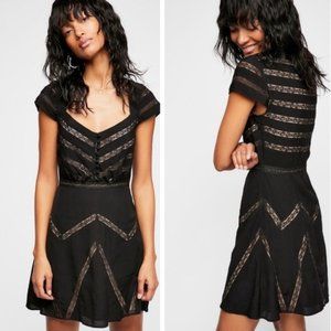 NWT Free People Elle Lace Inset Shadow Stripe Mini